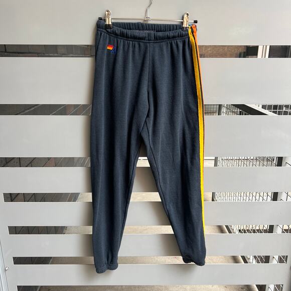 Aviator Nation Charcoal Neon Rainbow 5 Stripe Sweatpants Size XS - Picture 2 of 7